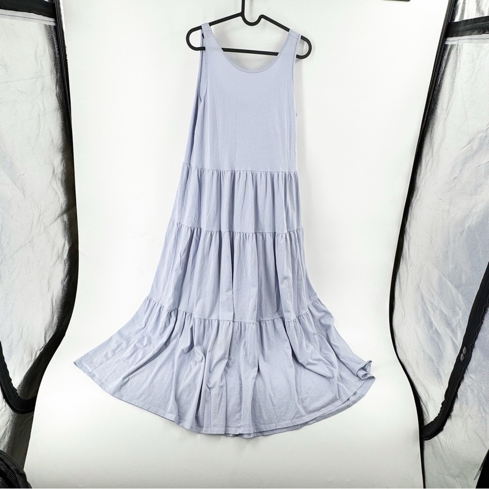 โ
J. Crew Broken-in Jersey Tieredโ Maxi Dress Size Small LIGHT BLUE